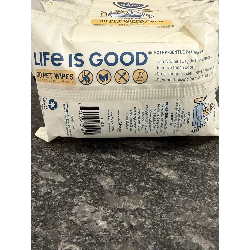 Life Is Good Pet Wipes Aloe & Calming Chamomile 5 Pack 150 Wipes Total LG1045